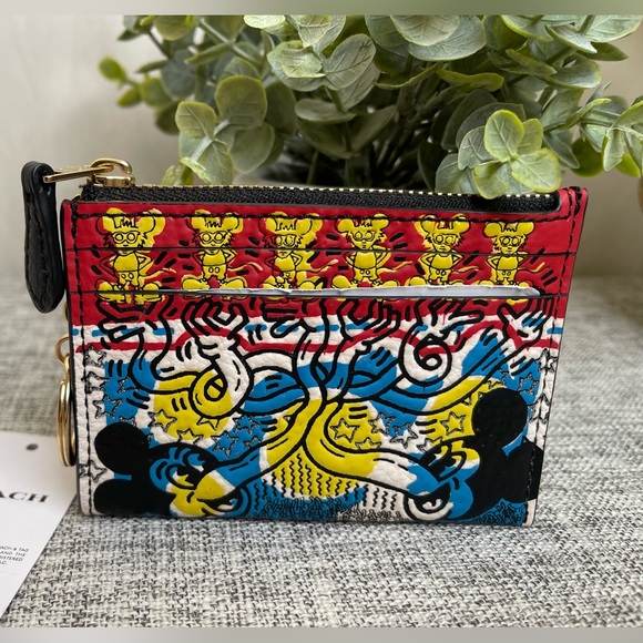 $69(NEW) Coach Disney Mickey Mouse X Keith Haring Mini Skinny ID Case Card - Picture 7 of 12